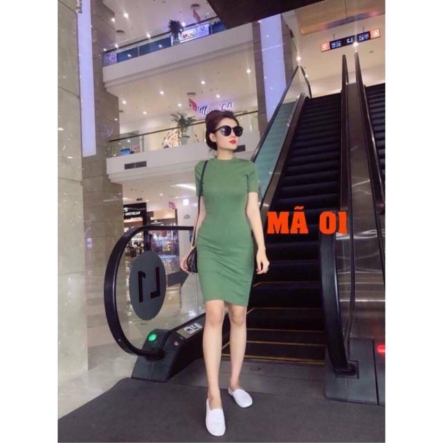 Đầm body nữ - váy body nữ cổ tròn xẻ sau ôm dáng trẻ trung chất thun gân dày dặn