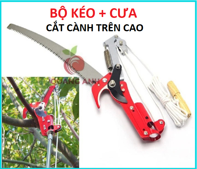 Bộ Kéo + Cưa Cắt Cành Trên Cao Có Dây Rút Chuyên Dụng - Lưỡi Hợp Kim SK5 Cao Cấp