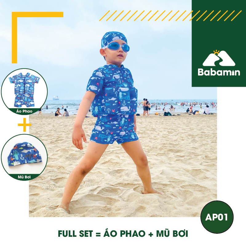 Áo Phao Bơi Trẻ Em 1 - 6 Tuổi, Kèm Mũ Bơi Cute – Babamin – AP01