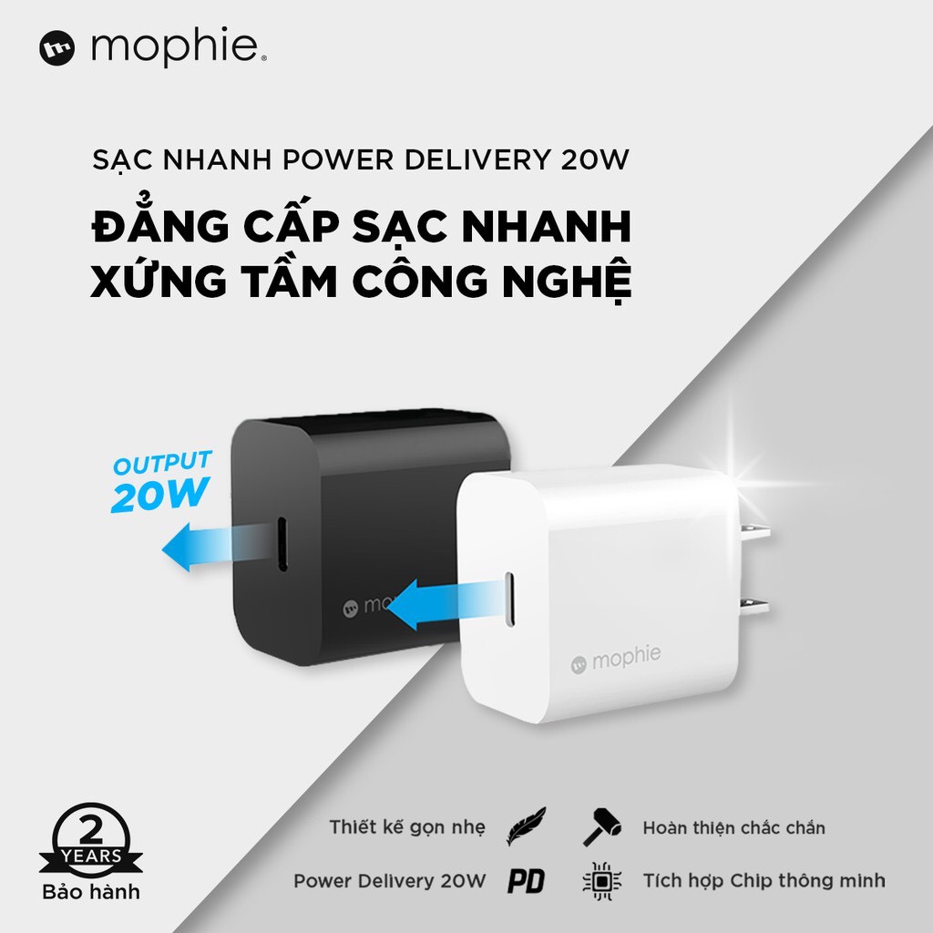 Hình ảnh Combo sạc nhanh Mophie Power Delivery 20W USB-C - Cáp Mophie C to LN 1M - Hàng chính hãng