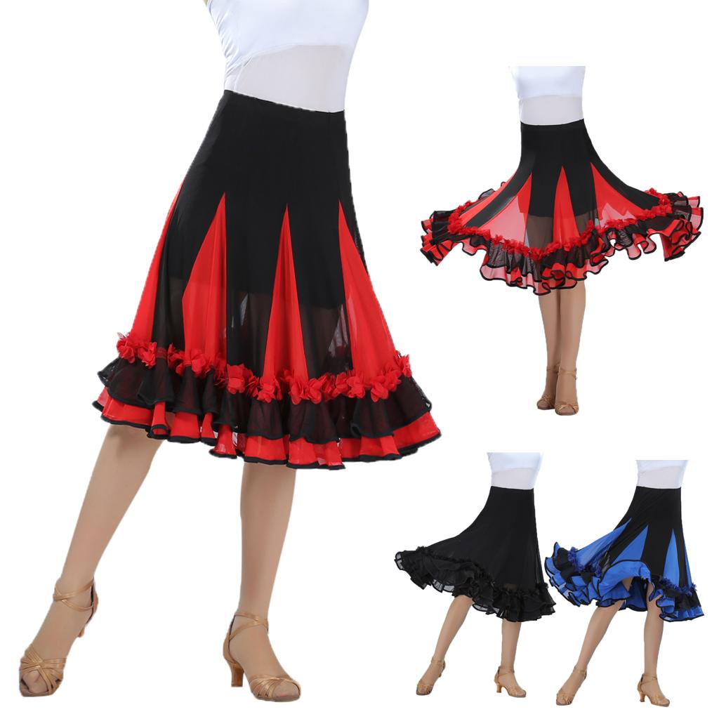 Elegant Ballroom Dancing Latin Waltz Dance Party Big Swing Mesh Skirt