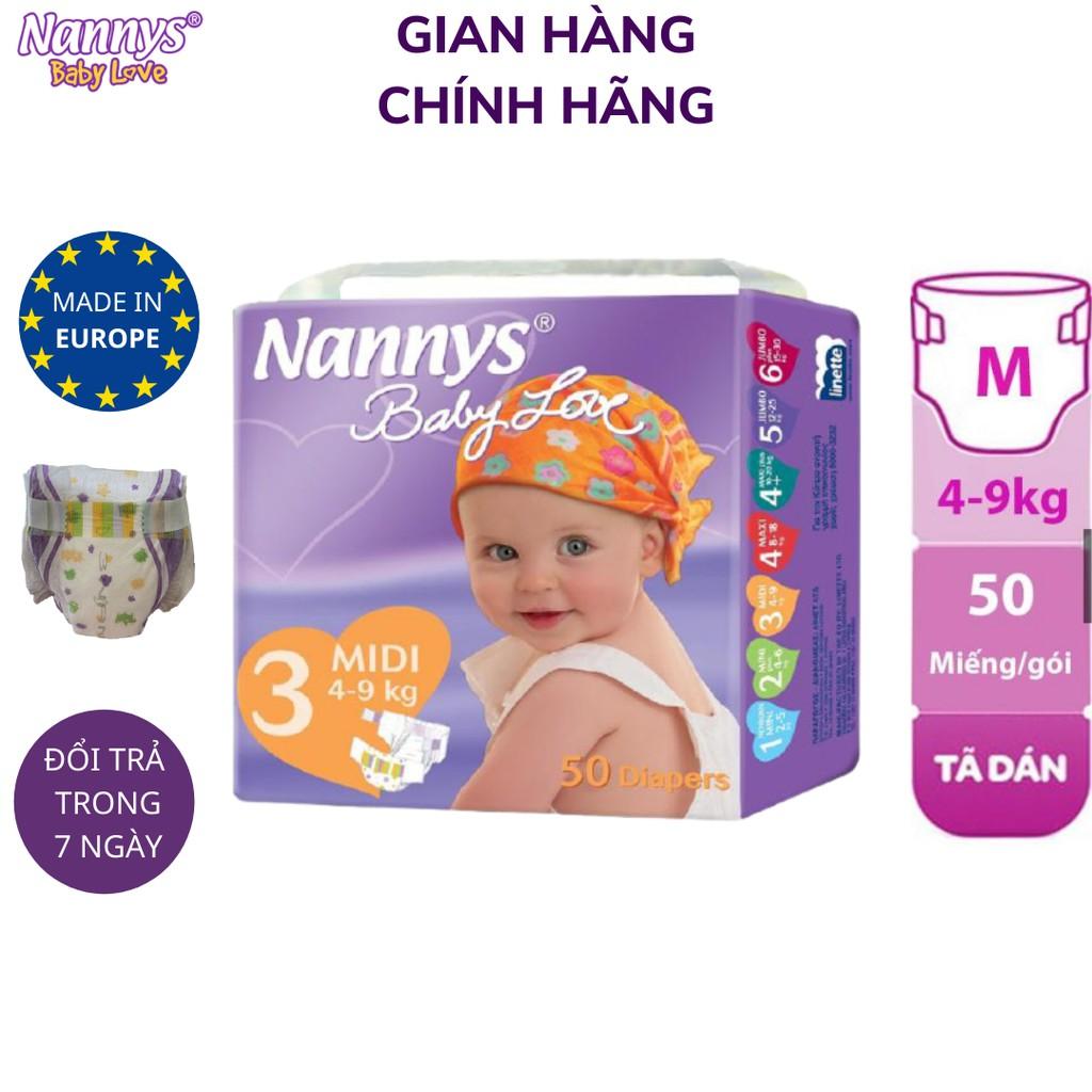 Tã/ bỉm DÁN Nannys Midi M 50 miếng (Cho bé từ 4-9kg)