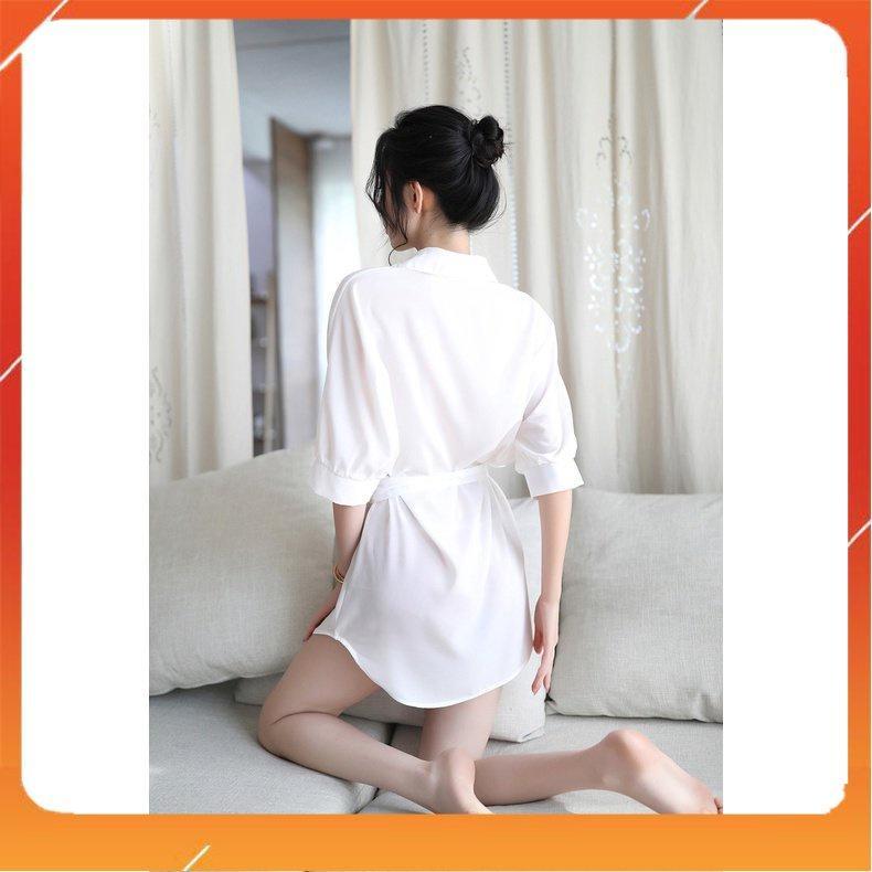 Váy Ngủ Sexy Dáng Sơ Mi Gợi Cảm, Hồng - Đen