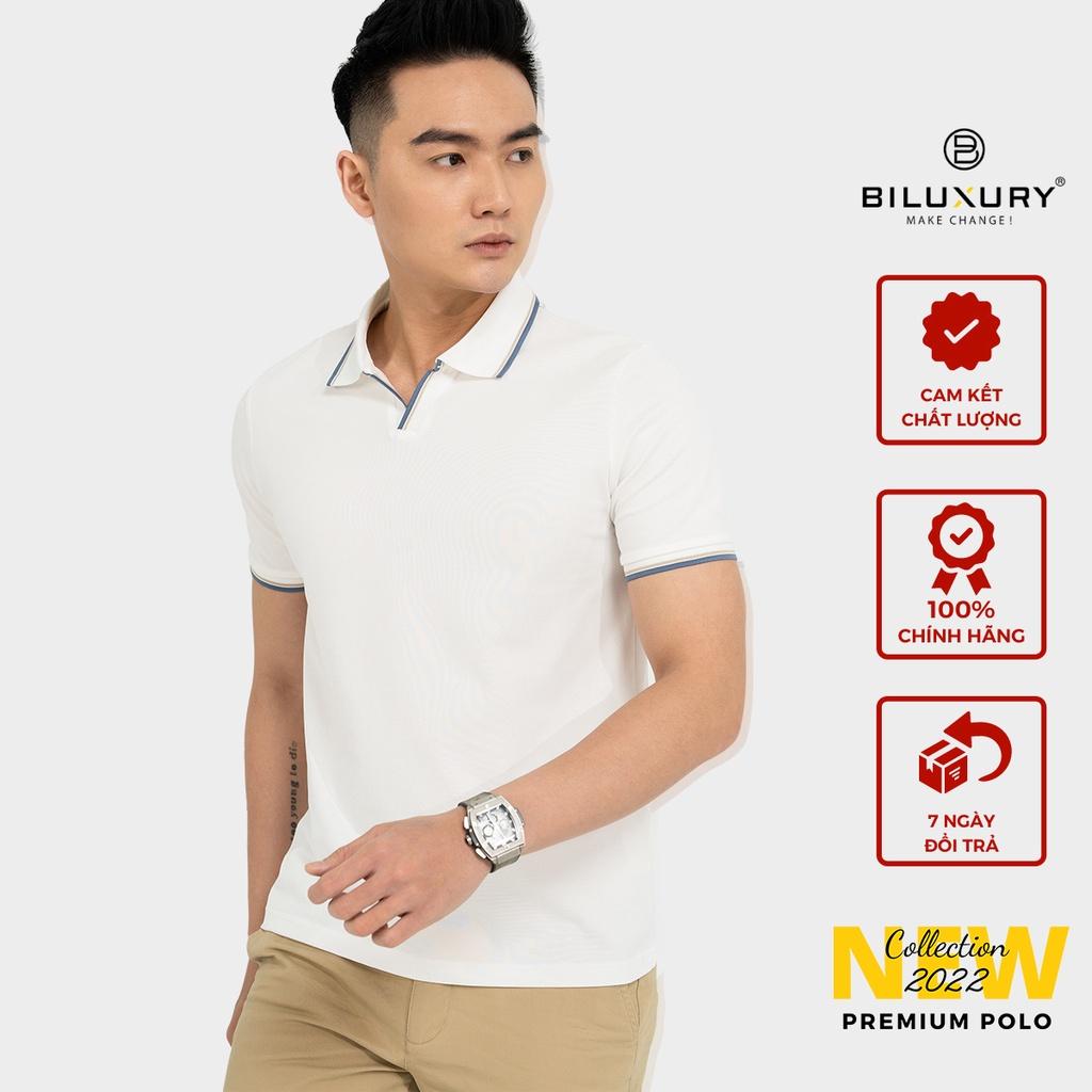 Áo Thun Polo Nam Biluxury 6APCT003TRK Hoạ Tiết Cổ Ve Lật Nẹp V Thanh Lịch Chất Vải Cá Sấu Pique Cao Cấp