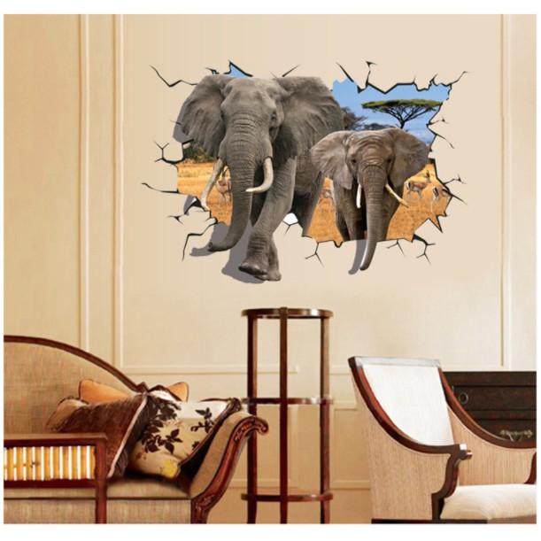 Decal trang trí tường 2 chú voi