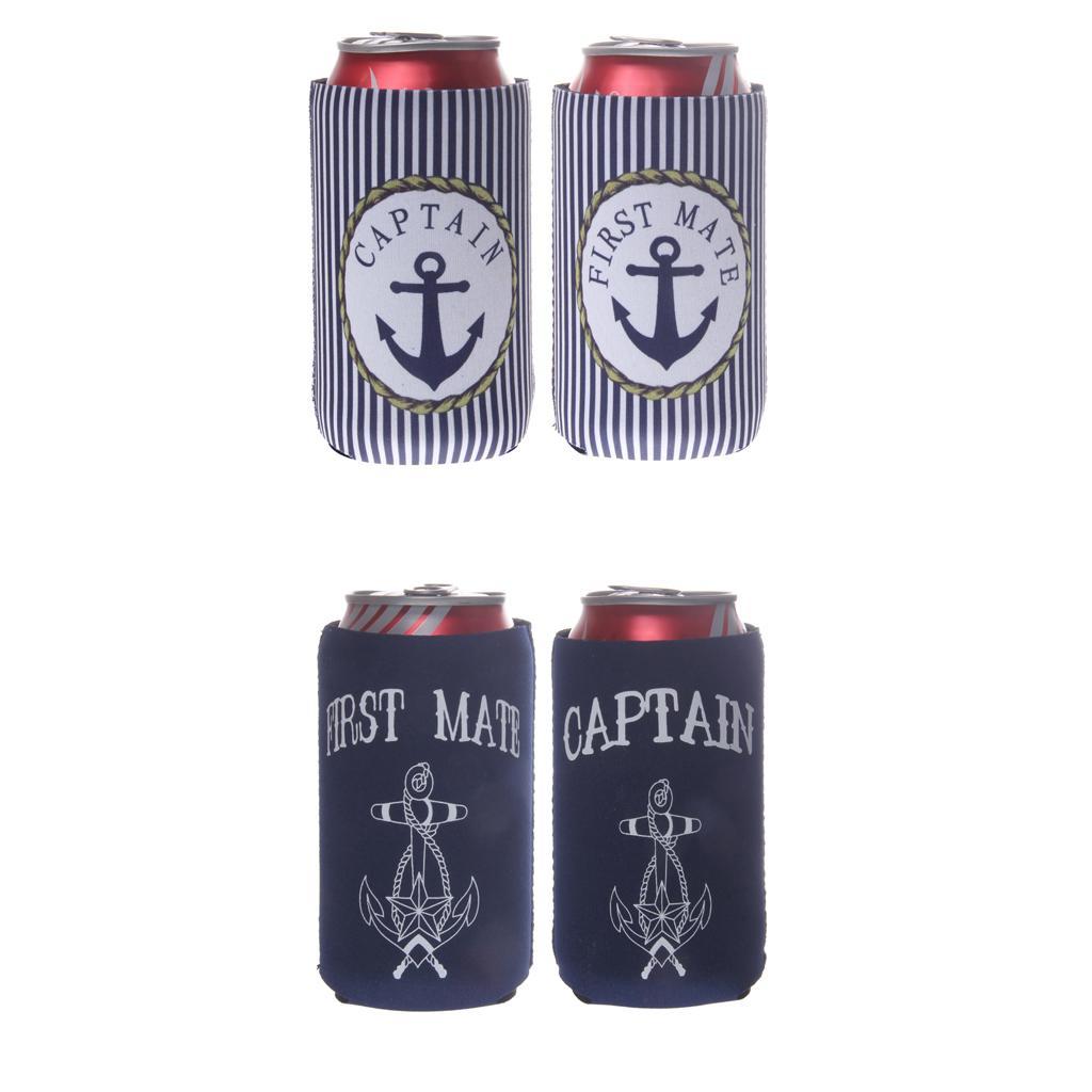 2 Pair Nautical Beer Tin Can Cooler Stubby Holder CAPTAIN And FIRST MATE