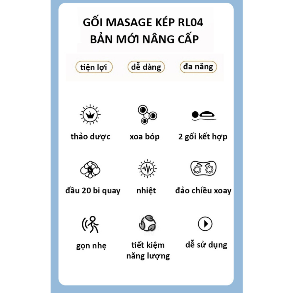 Gối Massage Hồng Ngoại RULAX 20 Bi Cao Cấp RL04 Kết Hợp Thảo Dược, Có Túi Khí Co Bóp, Điều Khiển Tay Độc Lập
