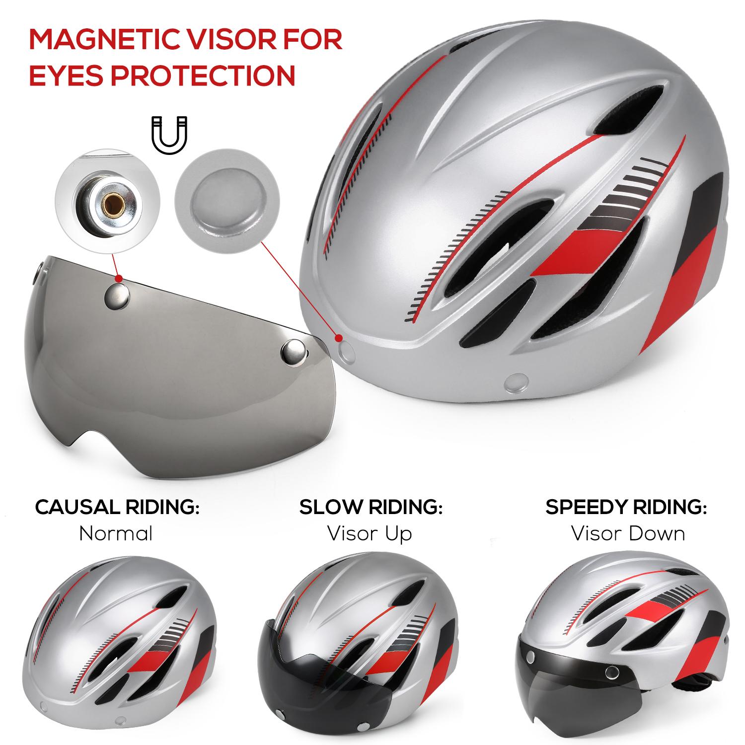 Mũ bảo hiểm đi xe đạp xe máy có đèn chiếu sáng phía sau, kèm tấm kính chống UV