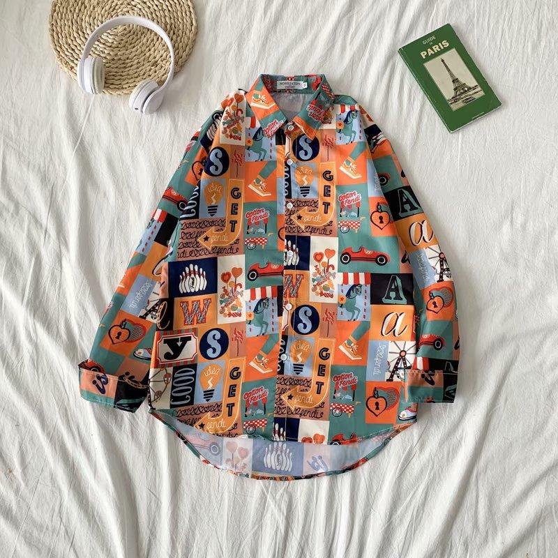 Áo Sơ Mi Tay Dài In Họa Tiết Hoạt Hình Phong Cách Thời Trang Đường Phố Hàn Quốc Size M-3Xl