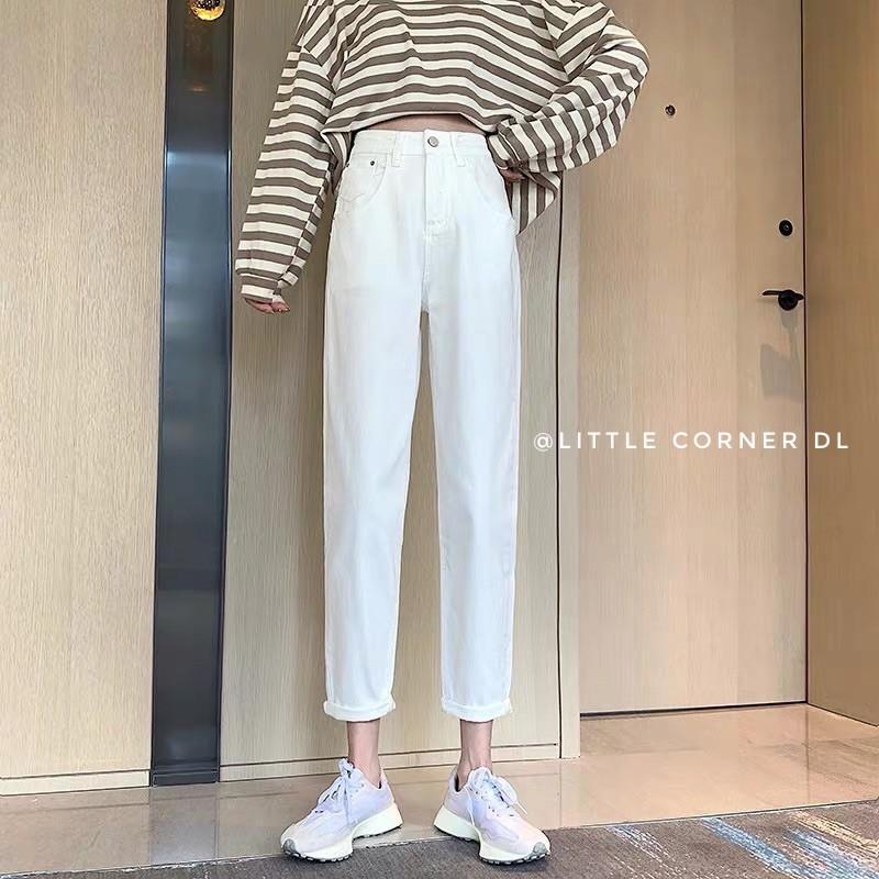Quần slim baggy suông kem vani lưng cao basic hàng loại 1