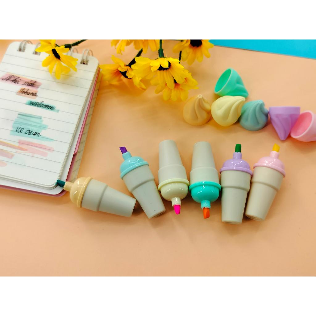 Set Bút highlight nhớ dòng đánh dấu trang mini cực kì cute phô mai que set 6 màu hình cây kem