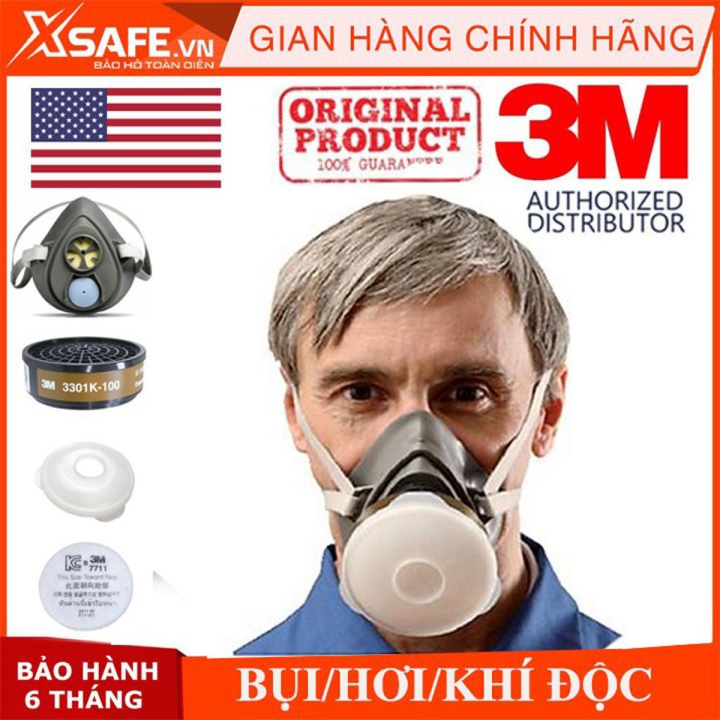 Mặt nạ phòng độc 3M 3200 gồm 4 món mặt nạ 3200 phin lọc 3301k bông lọc 7711 nắp nhựa 774, chống bụi, thuốc sâu, phun sơn