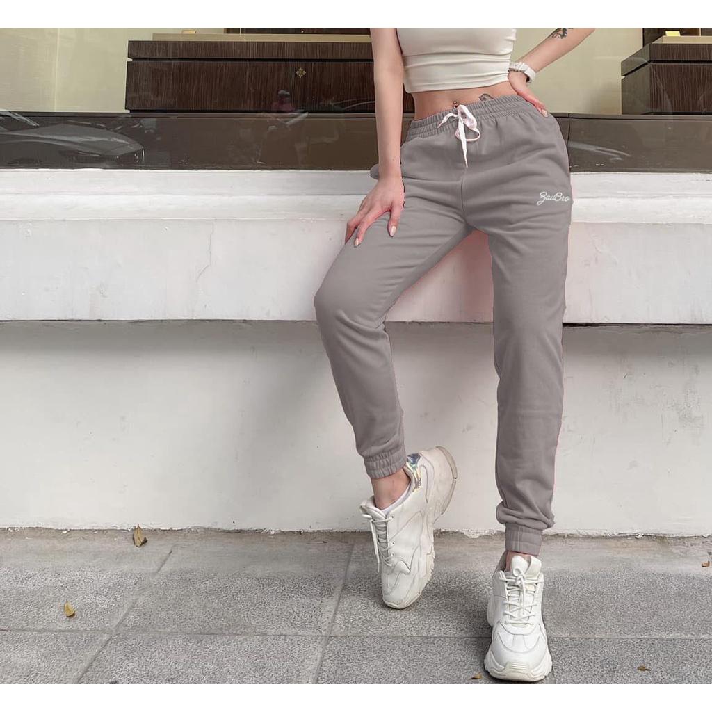 Quần nỉ nữ cotton Jogger sport _ thêu chữ