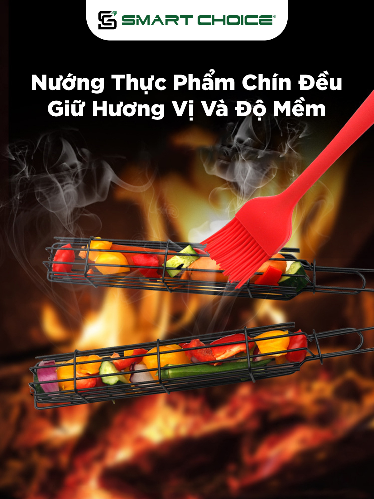 Vỉ Nướng BBQ 2 Màu SMARTCHOICE Cao Cấp Chất Liệu Sắt- Tay Cầm Bằng Gỗ Tiện Dụng SCG-PK086