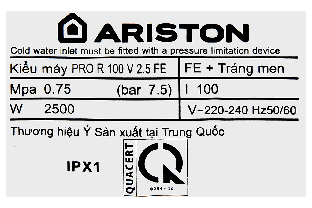 Bình nước nóng gián tiếp Ariston 100 lít 2500W PRO R 100 V 2.5 FE - Hàng chính hãng