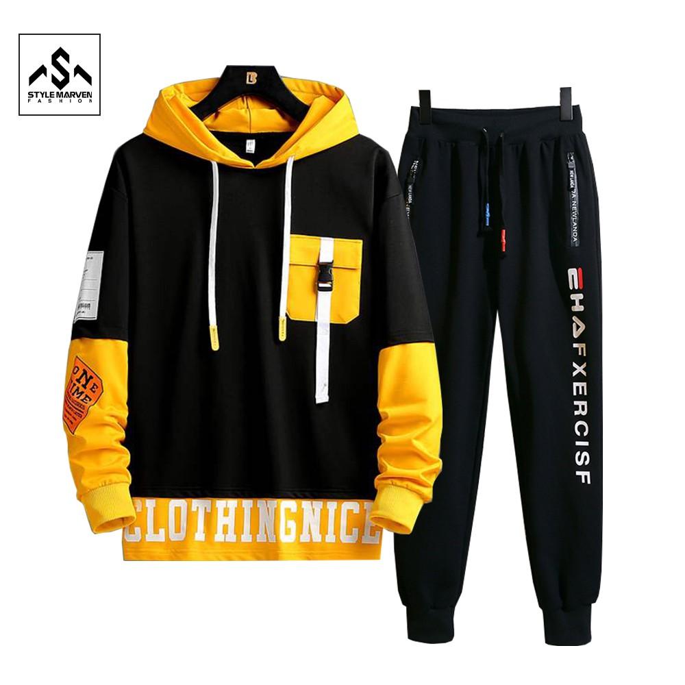 Bộ thu đông thể thao nam STYLE MARVEN áo hoodies giả 2 lớp kết hợp quần jogger nỉ bo gấu năng động - SET NAM 90000173