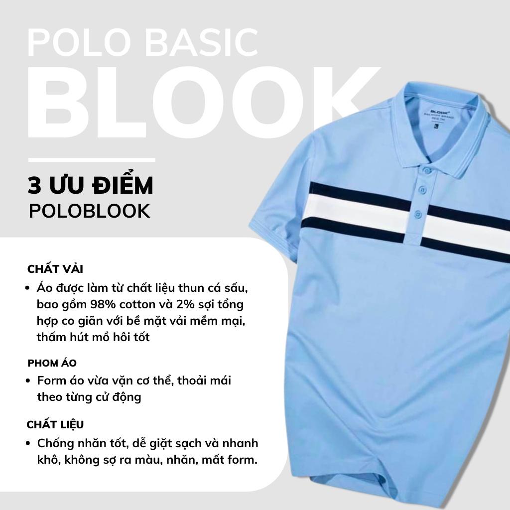 Áo Polo nam cổ bẻ BLOOK Vải thun cá sấu co giãn, Xanh Denim mã 35524