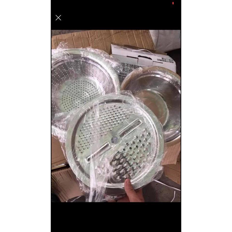 Bộ Bào Nạo Rau Củ Kiêm Rổ Và Chậu Inox Cao Cấp Đa Năng