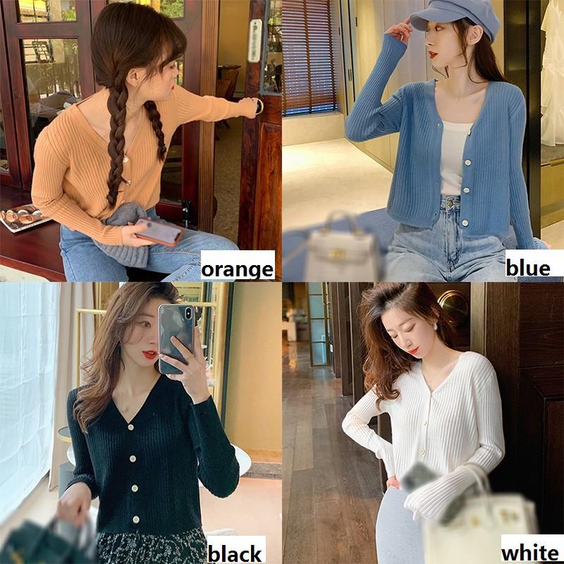Áo Cardigan Dệt Kim Tay Dài Phối Nút Thiết Kế Cổ Chữ V Thanh Lịch