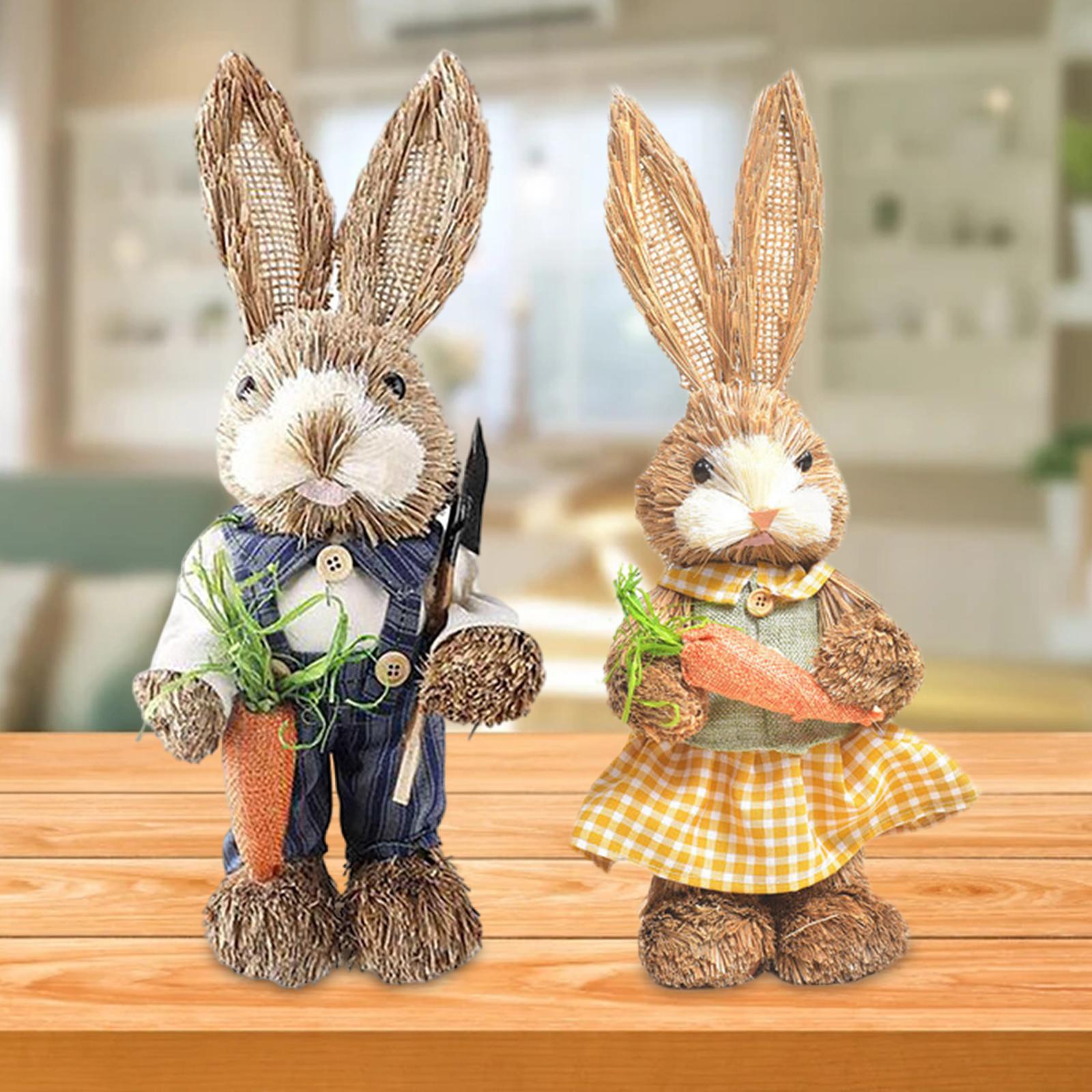 1 Set Straw Bunny Ornament w/ Clothes Easter for