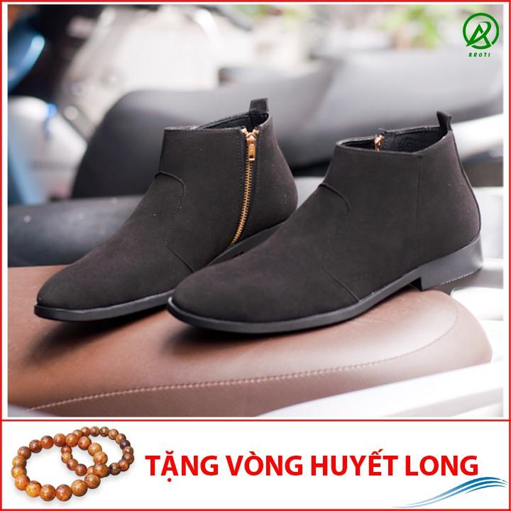 Giày Chelsea Boot Cổ Khóa Tiện Lợi Da Búc Đen Và Đế Được Khâu Chắc Chắn - CB521-bucdenkhoa(HL)-Kèm Vòng Gỗ Huyết Long