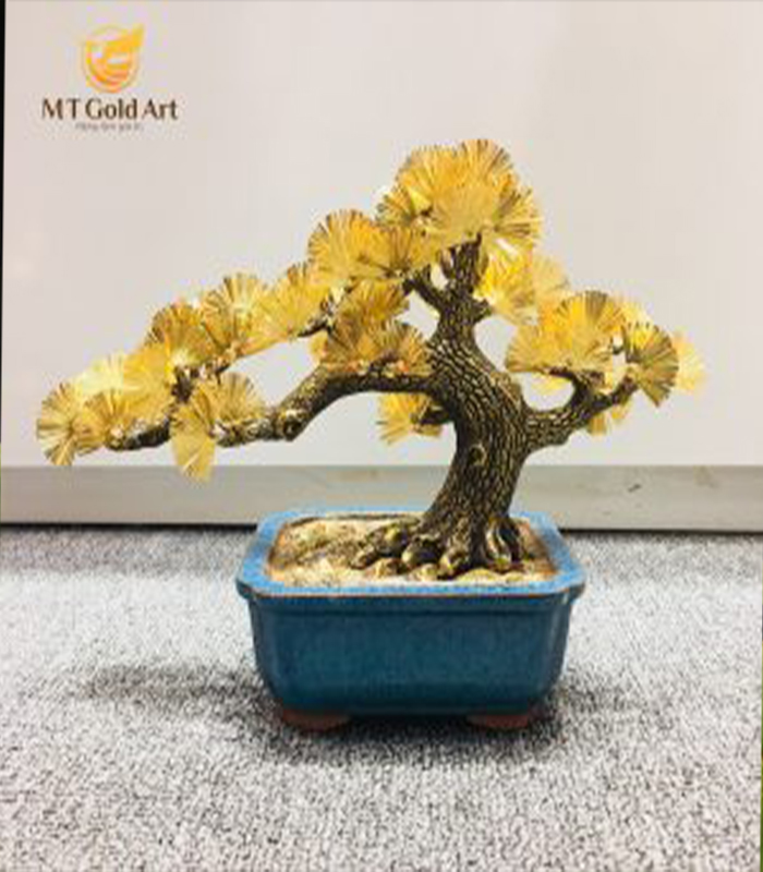Chậu tùng la hán dát vàng MT Gold Art- Hàng chính hãng, trang trí nhà cửa, phòng làm việc, quà tặng sếp, đối tác, khách hàng, tân gia, khai trương