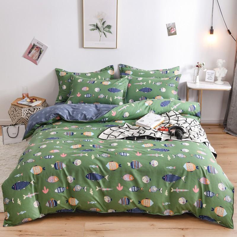 Bộ Chăn Ga Gối Cotton Poly Cá Xanh Lá
