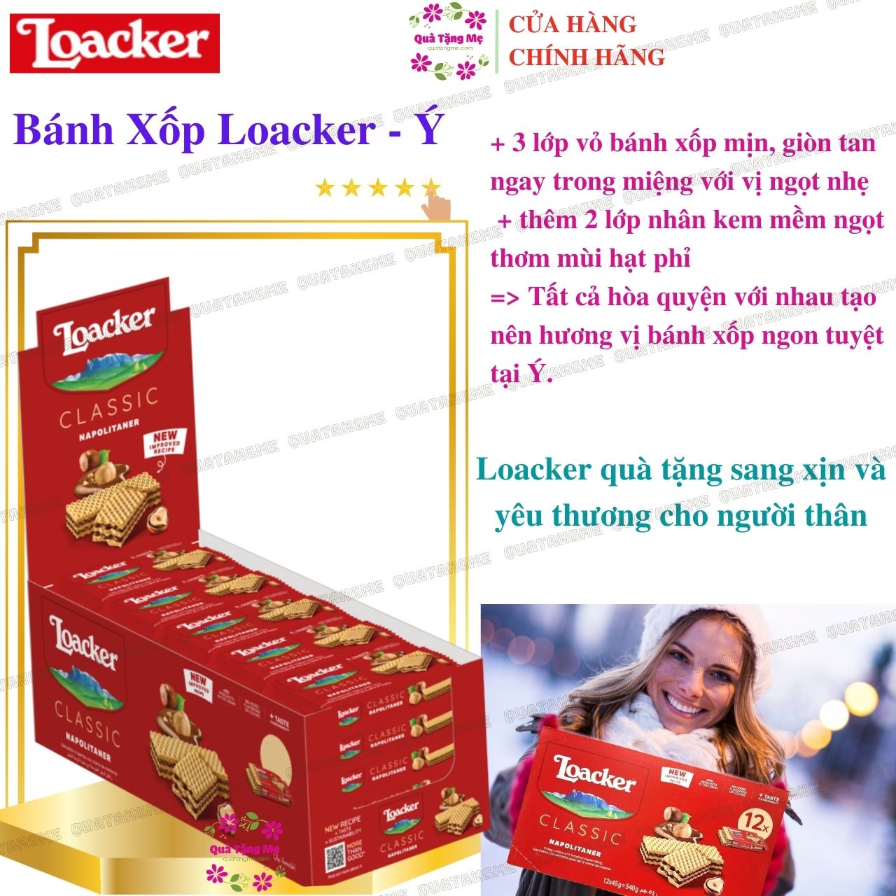 Bánh xốp Loacker nhập khẩu Ý vị bánh xốp mịn, giòn tan, thơm và cung cấp nguồn năng lượng cho cơ thể - Nhiều vị, nhiều size - QuaTangMe Extaste