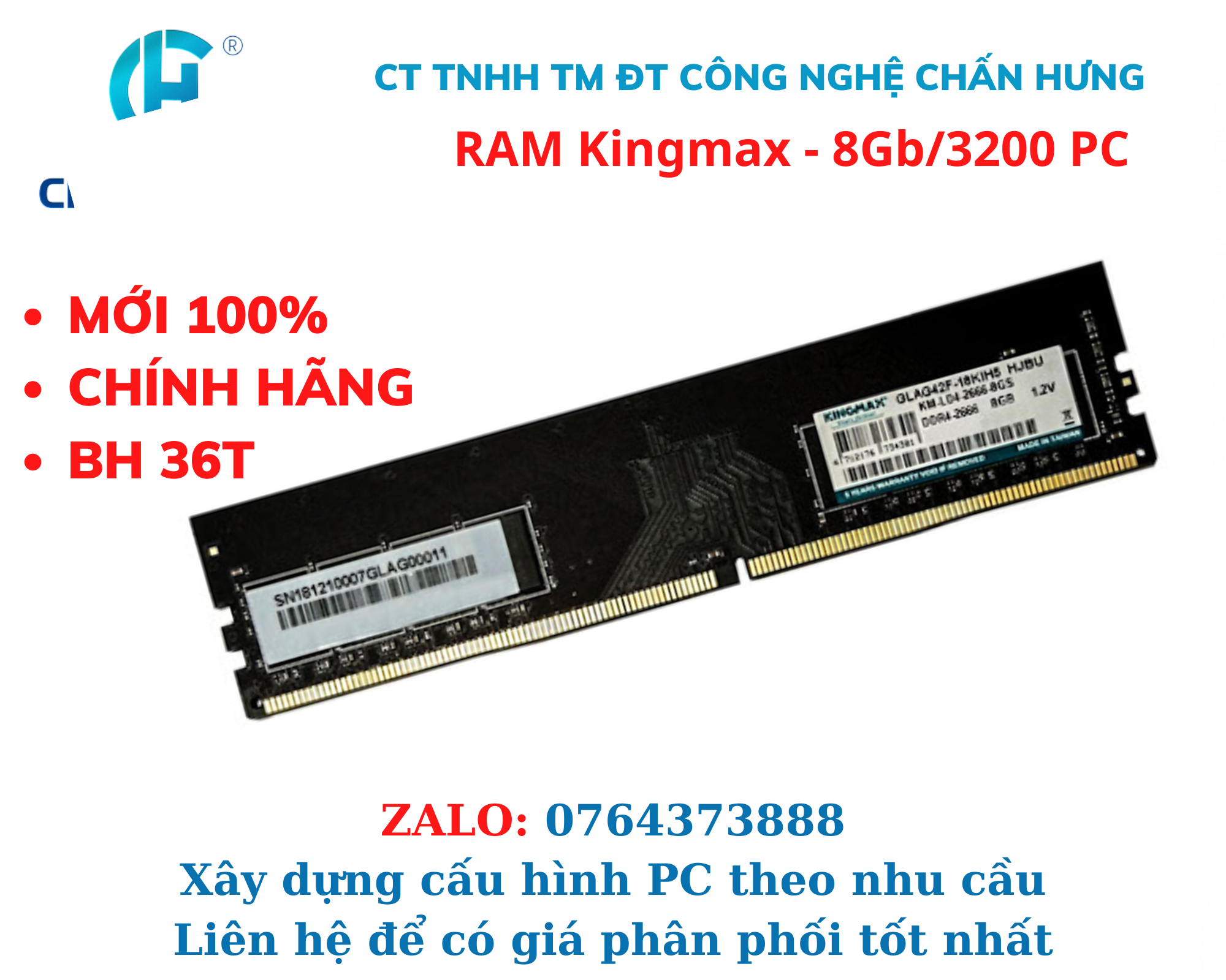 RAM Desktop Kingmax 8gb bus 3200 DDR4 - HÀNG CHÍNH HÃNG