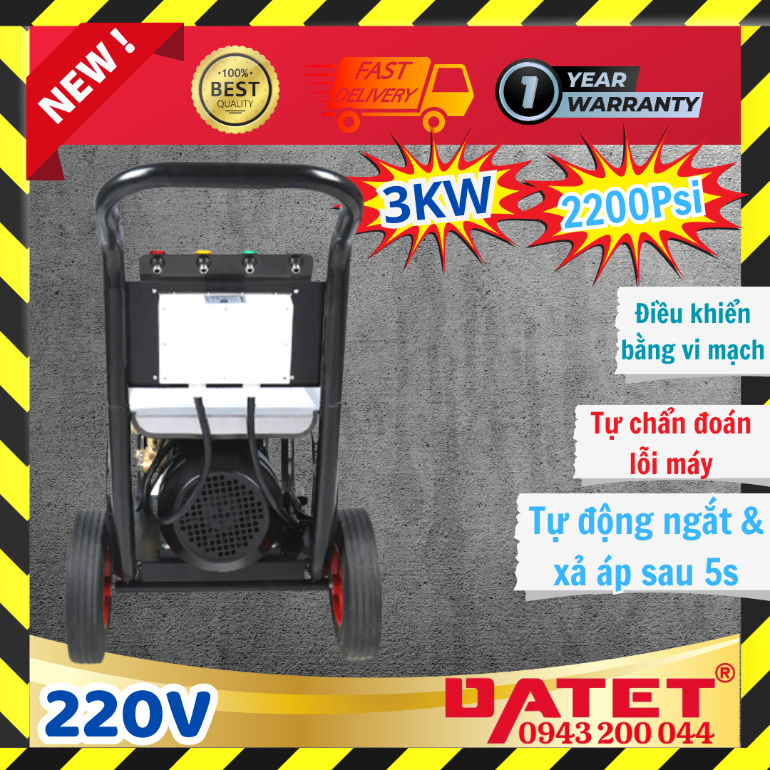 Máy rửa xe áp lực cao 2200Psi tự động ngắt bằng vi mạch điều khiển, máy rửa xe “siêu thông minh” tự chẩn đoán hư hỏng 20M22-3T4