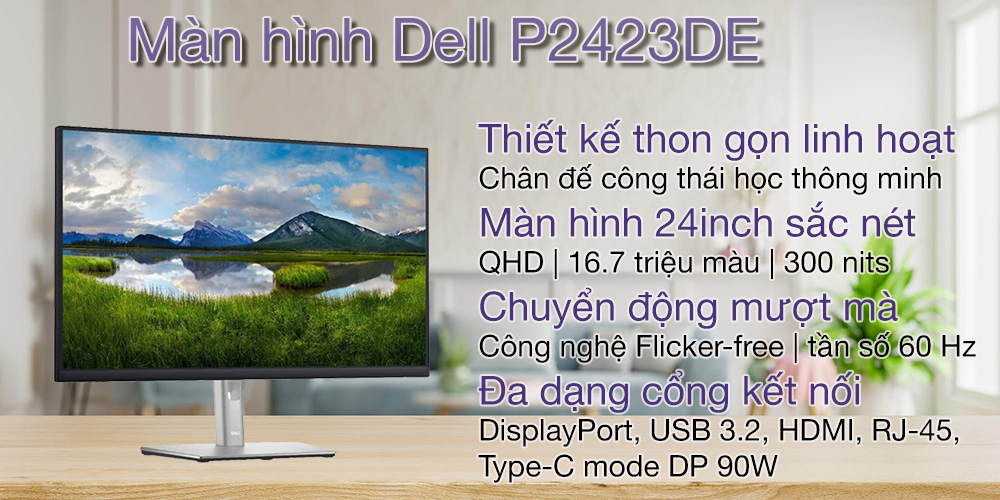 Màn Hình Dell P2423DE 23.8" QHD LED IPS 8ms 60Hz HDMI DP USB_C - Hàng Chính Hãng
