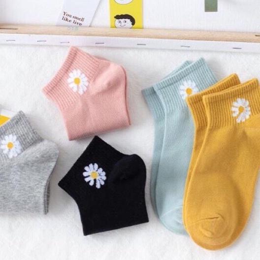 Lố 10 đôi Tất nữ/ Vớ nữ cổ trụ cotton trơn họa tiết hoa cúc họa mi thanh nhã.