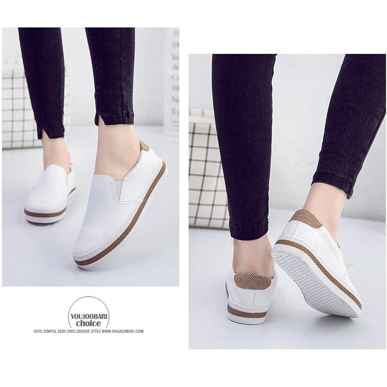 Slip on nữ - Giày lười da nữ - Chất liệu da PU 2 màu trắng và đen - Mã SP 6075