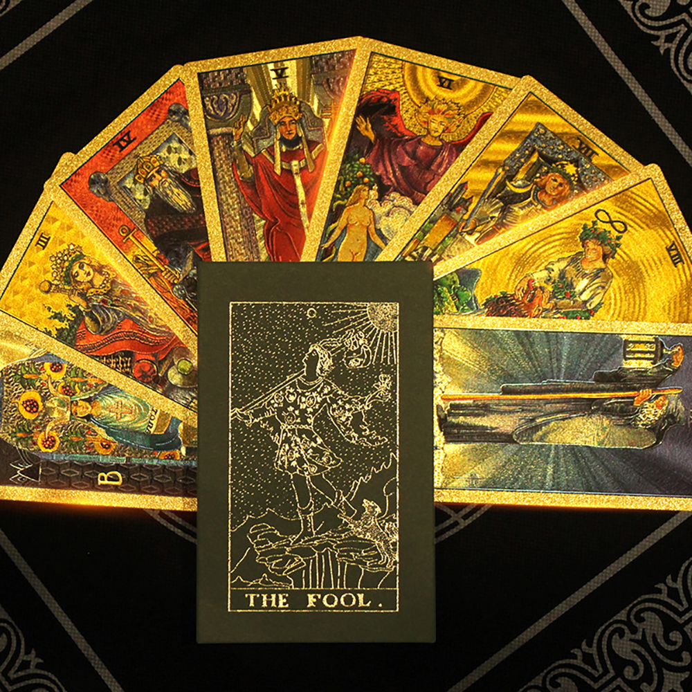 Bộ Bài Tarot Gold Foil Cao Cấp Waite Gray Chất Liệu PVC Chống Nước The Fool Hộp Cứng