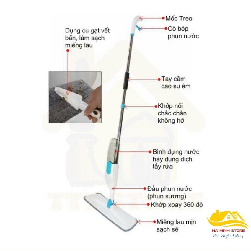 Cây lau nhà phun sương thông minh đa năng 2 trong 1 xoay 360 độ tiện ích chôi lau nhà phun sương hà minh store