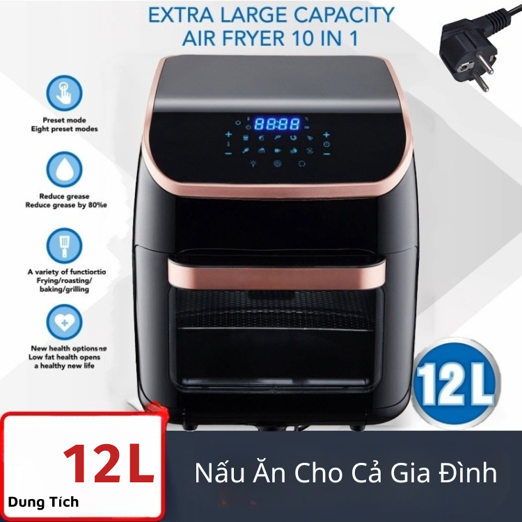 Nồi Chiên Không Dầu Điện Tử 12L, Công Suất 1500W, Lò Nướng Gia Đình Đa Năng