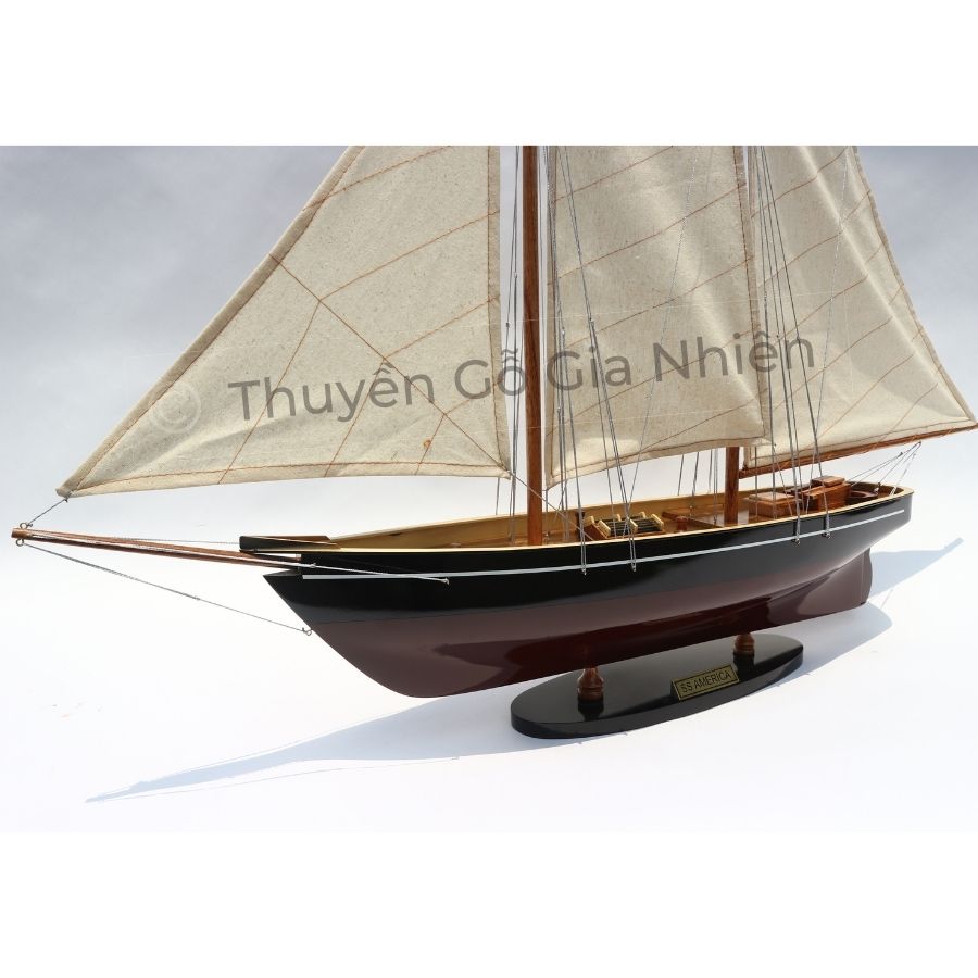 Mô Hình Thuyền Gỗ Phong Thủy Dạng Thuyền Buồm AMERICA PAINTED Chính Hãng Hàng Xuất Khẩu Chất Lượng Cao