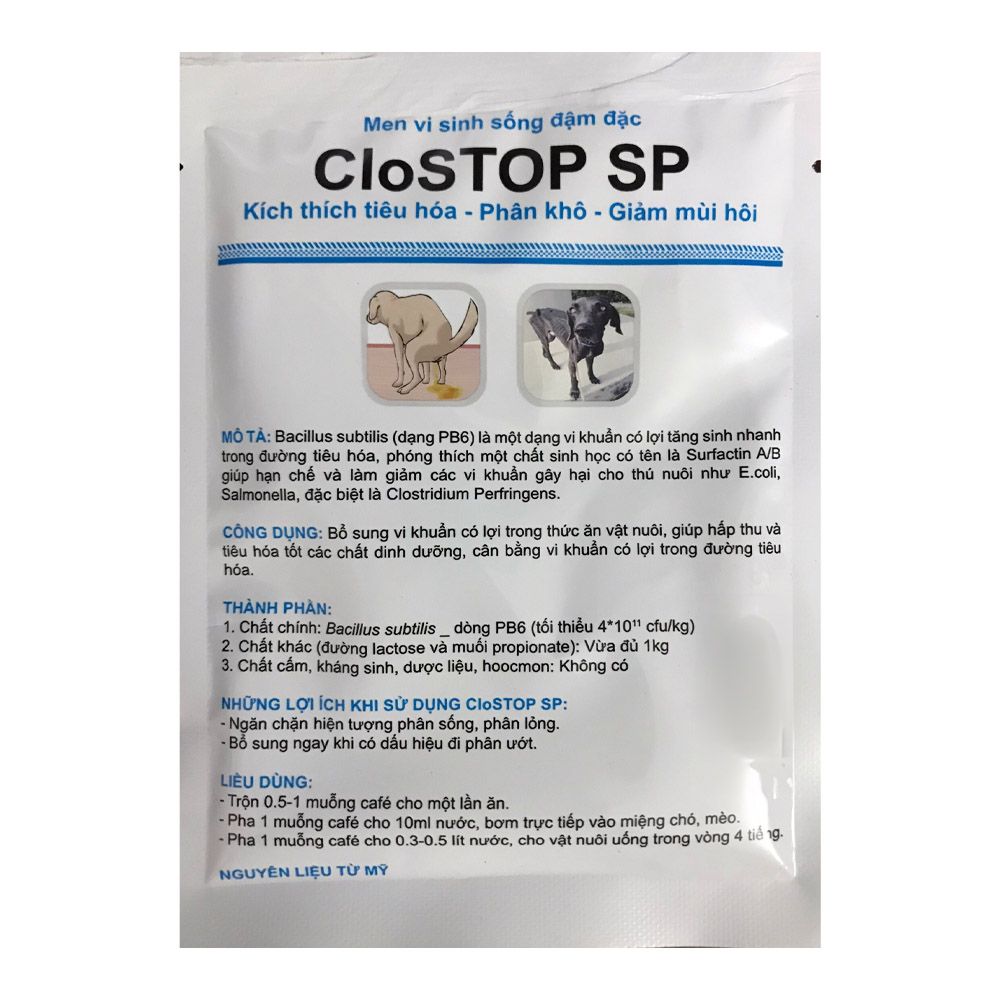 Men Vi Sinh Sống Hỗ Trợ Tiêu Hóa Chống Sình Bụng Cho Chó Mèo CloSTOP SP Gói 20g - YonaPetshop