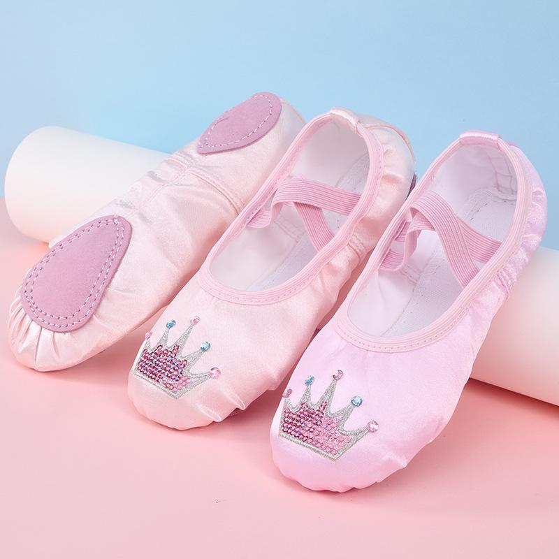 Giày khiêu vũ trẻ em đế mềm tập mèo vuốt satin thêu múa ba lê cơ thể cô gái tập yoga trong nhà thể dục dụng cụ giày Color: pink Shoe Size: 29(18.5cm)