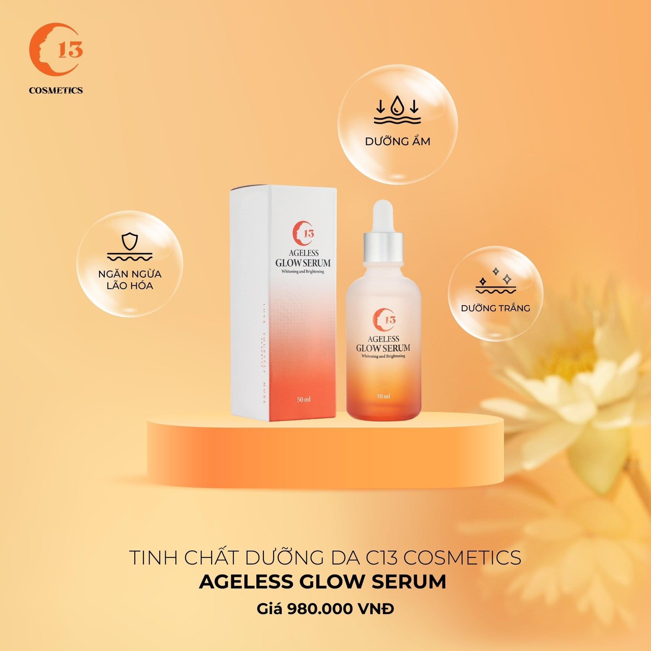 Tinh Chất Dưỡng Sáng Da, Giảm Thâm Nám, Chống Lão Hóa C13 Cosmetics Thu Trang Ageless Glow Serum 50ml