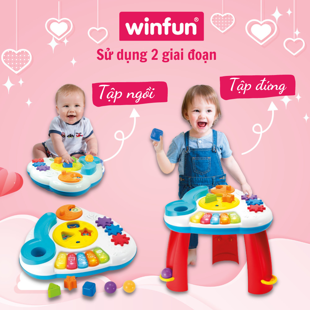 Đồ chơi Bàn nhạc tập đứng cho bé kiêm đập bóng vui nhộn, thả hình khối luyện tư duy có đèn nhạc Winfun 0812