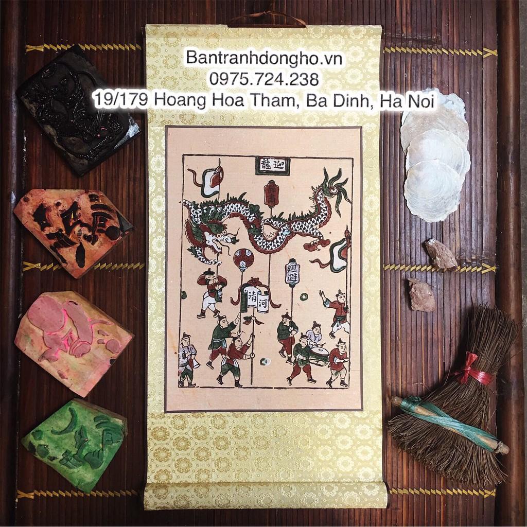 Tranh Đông Hồ Múa rồng - Biểu Lụa