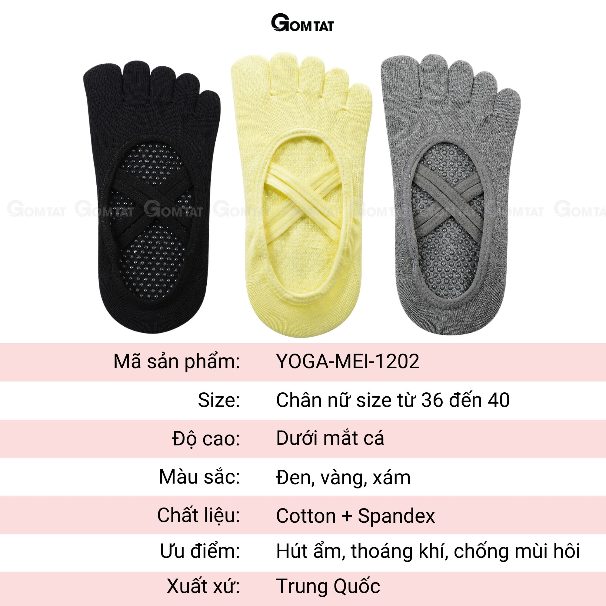 Tất tập yoga chống trơn trượt, vớ yoga chất liệu cotton mang lại cảm giác thoài mái khi luyện tập - YOGA-MEI-1202