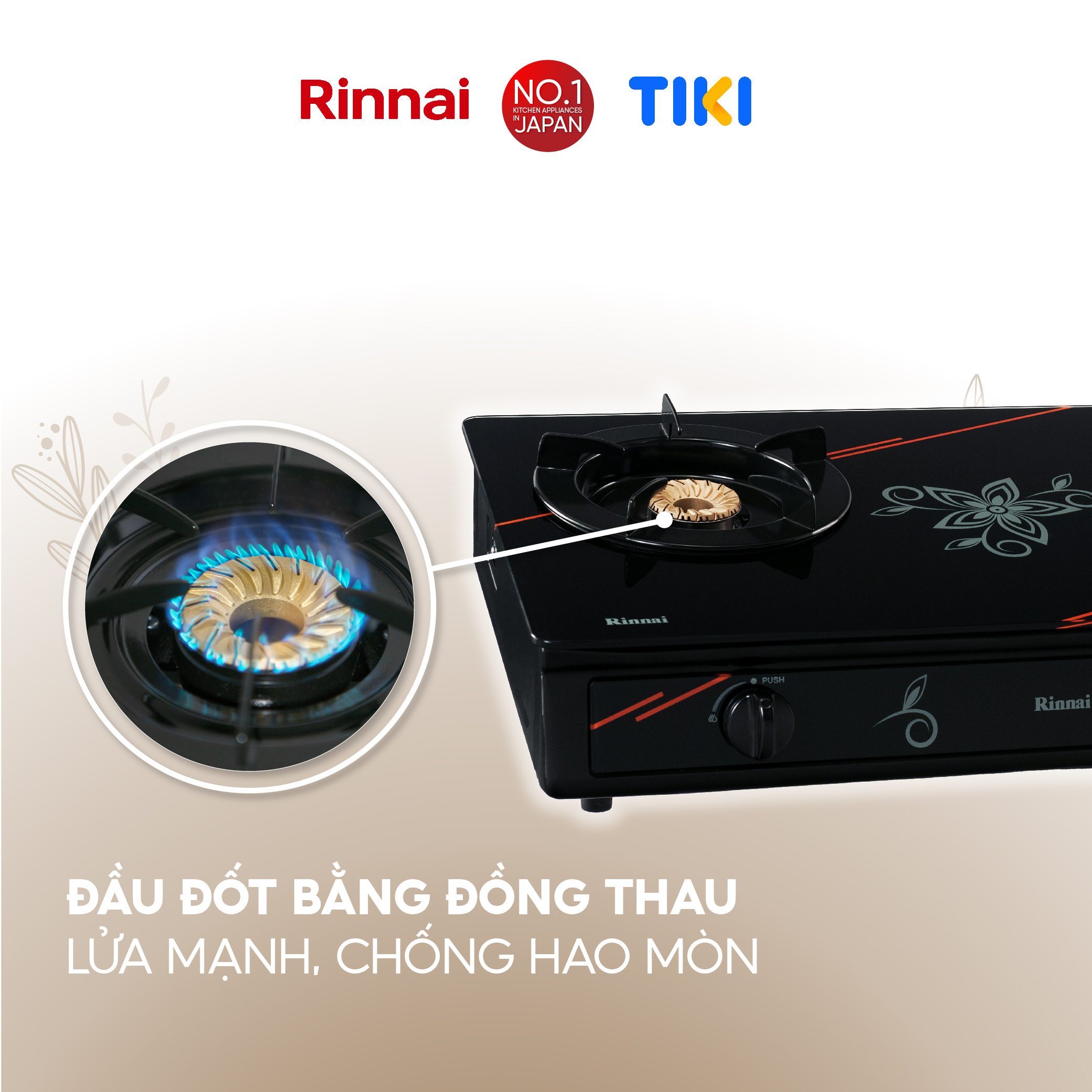 Bếp gas dương Rinnai RV-3715GL(FM) mặt bếp kính và kiềng bếp men - Hàng chính hãng.