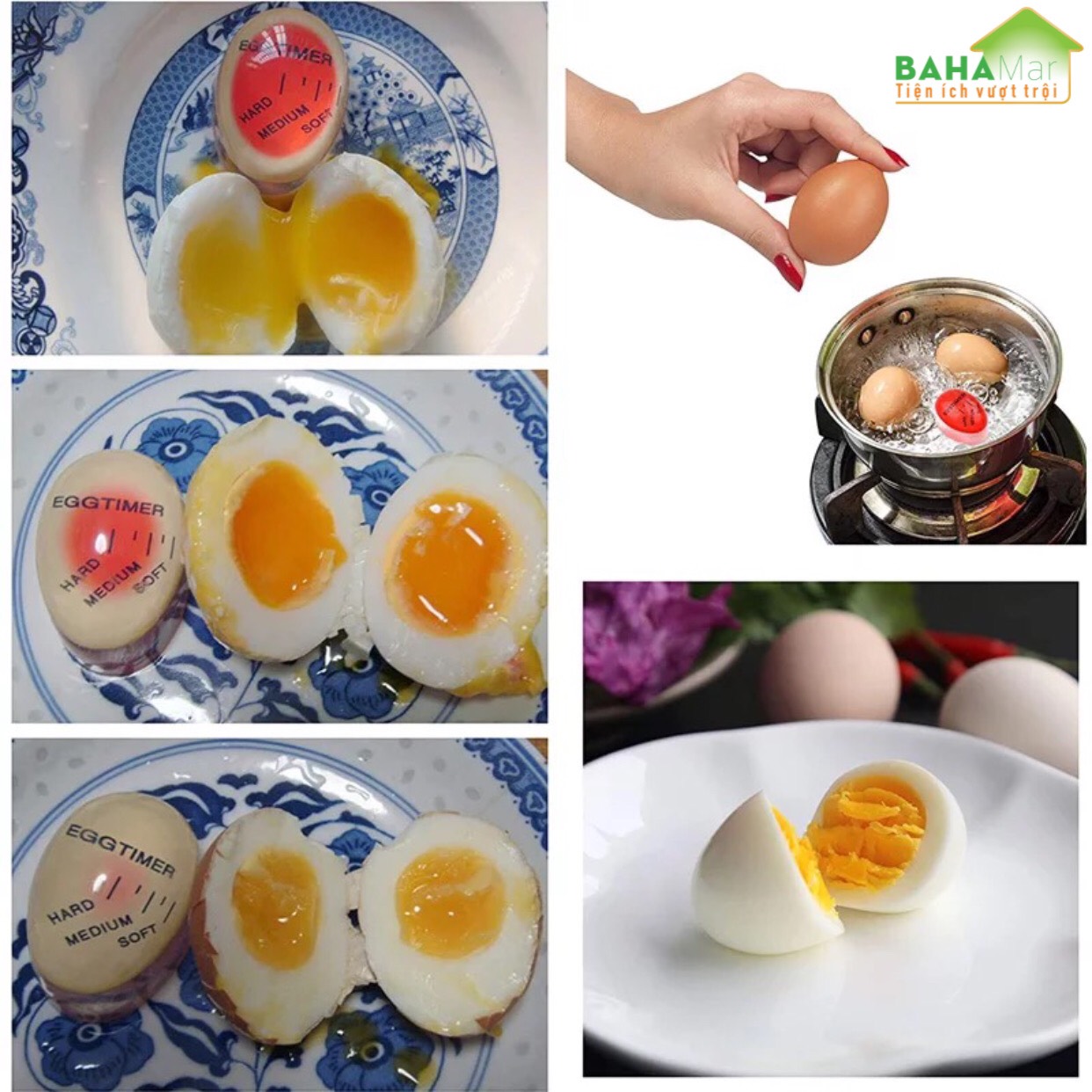 DỤNG CỤ ĐỔI MÀU NHẮC CĂN THỜI GIAN LUỘC TRỨNG THEO Ý THÍCH "BAHAMAR" Dần dần đổi màu để thể hiện trứng nấu độ khi ở mức mềm mại, trung bình hoặc cứng bằng cảm biến nhiệt