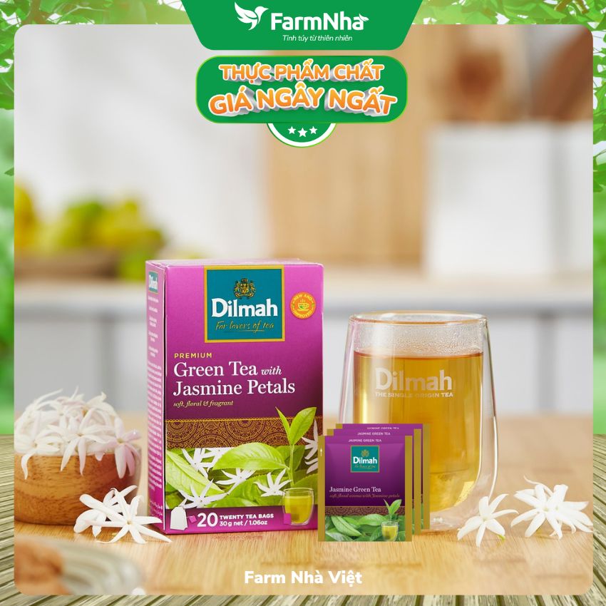 Trà Dilmah Green Tea with Jasmine Petals 30g 20 Túix1,5g Hương hoa Nhài - Đóng gói túi riêng biệt giữ hương vị tuyệt vời lôi cuốn