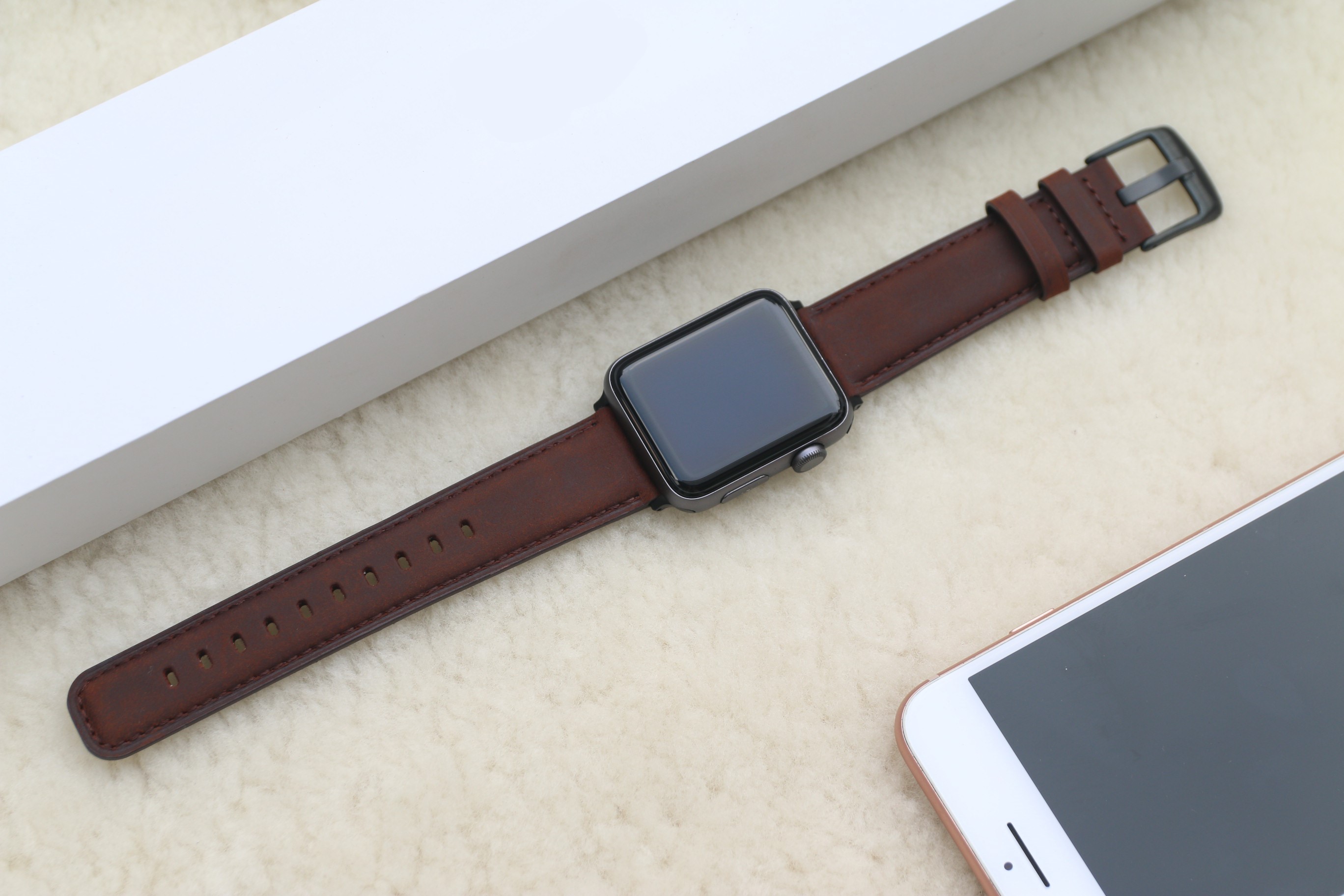 Dây Da Thay Thế Dành Cho Apple Watch Da Bò Sáp 2 Lớp Vintage Khóa Thép 316L Dành Cho Series SE 7| 6 | 5 | 4 | 3 | 2 | 1