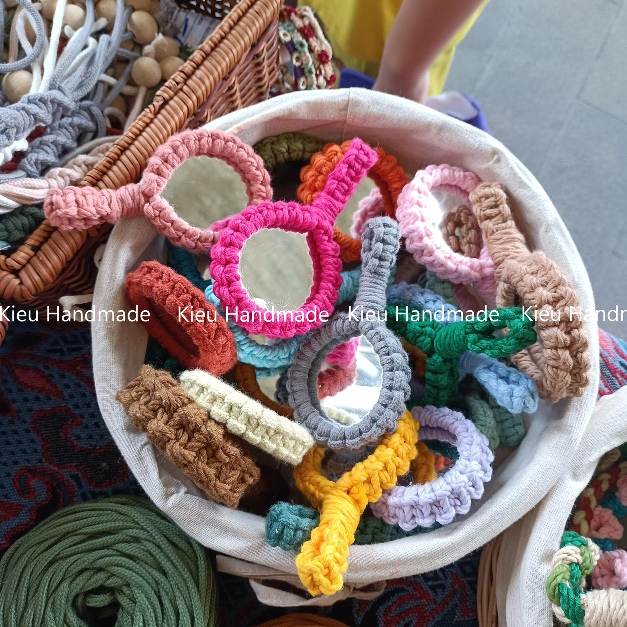 Gương macrame mini Cầm Tay Hình Tròn