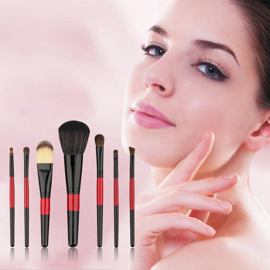 7pcs Set Essential Make Up Brushes Foundation Blusher Eye Lip Applicators