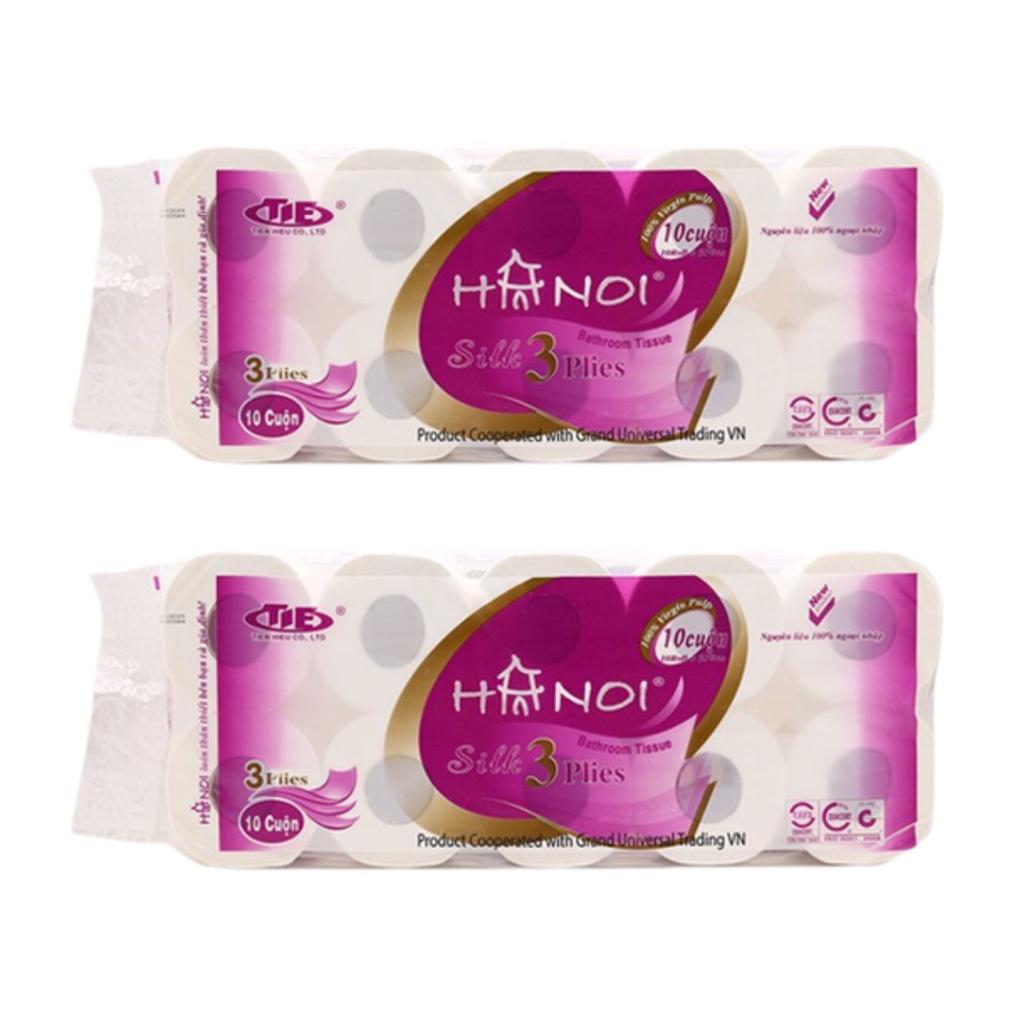 Combo 2 Bịch Giấy vệ sinh Hà Nội Silk 3 Lớp Tím Có Lõi 1.6kg ~ MÃ : 022